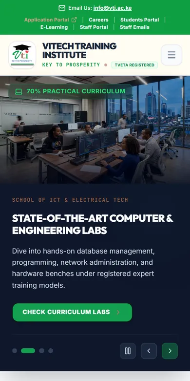Vitech Training Institute website on a phone